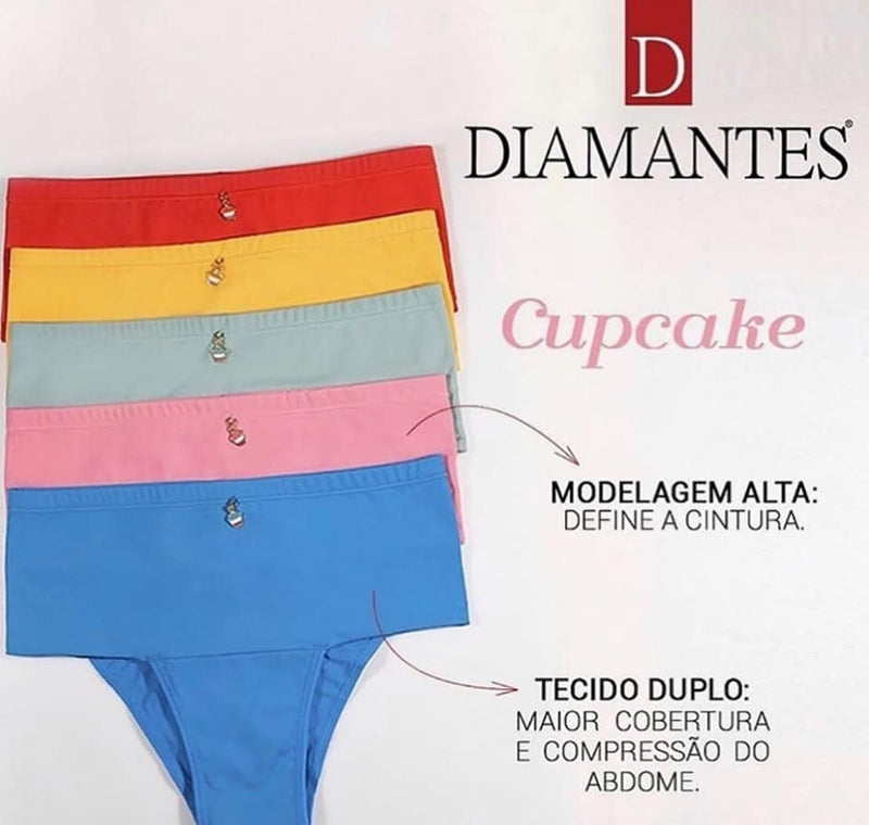 Kit Diamante 5 Calcinhas Cós Alto Forro 100% Algodão